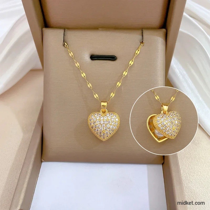 Fashionable and Luxurious Peach Heart Pearl Oyster Necklace, Personalized and Versatile Stainless Steel Clavicle Chain