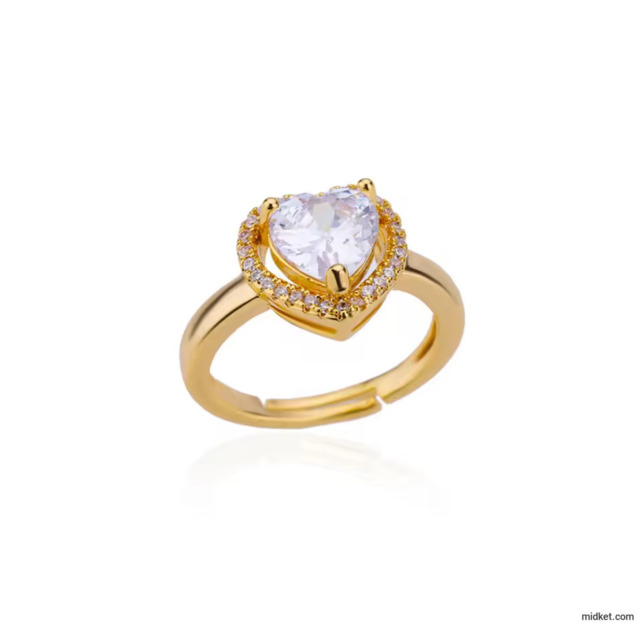 Stainless Steel Heart Rings For Women Zircon Gold Plated Heart Adjustable Ring Femme Wedding Party Accessories Jewelry Gift 2023